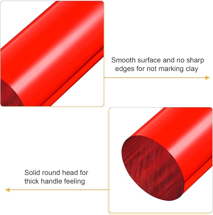 HARFINGTON Acrylic Clay Roller 9 Inch x 1 Inch Solid Non-Stick Plastic Round Tube Roller Polymer Clay Rod Fondant Rolling Pin for Shaping, Sculpting, Modeling DIY Crafts, Red
