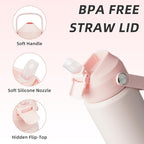 BJPKPK Insulated Water Bottle with Straw Lid, 18oz Thermos Water Bottles, Flex Handle & Non-slip Boot, BPA Free Leak Proof Stainless Steel Metal Thermos, Tumblers, Cups,Pearl Pink