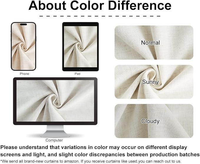 Vision Home Natural Pinch Pleated Full Blackout Curtains Linen Blended Room - Image 9