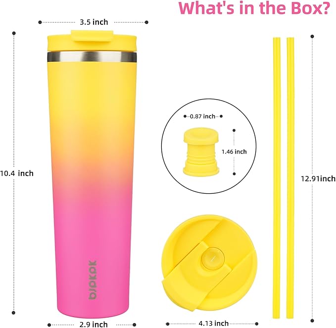 BJPKPK 34oz Stainless Steel Insulated Tumbler With lid And Straw Travel Coffee Thermal Tumblers Cup For Women And Men,Pink Yellow Rose