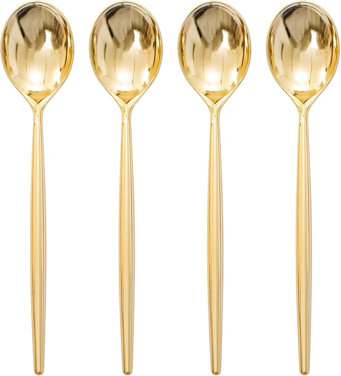 I00000 90 Pcs Gold Plastic Spoons,Disposable Silverware, Gold Plastic Cutlery, Heavy Duty Disposable Spoons Perfect for Parties, Wedding & Dinners