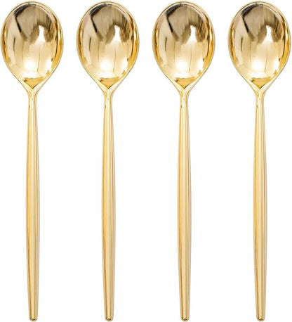 I00000 90 Pcs Gold Plastic Spoons,Disposable Silverware, Gold Plastic Cutlery, Heavy Duty Disposable Spoons Perfect for Parties, Wedding & Dinners