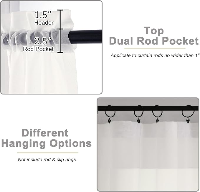 Ivory Sheer Curtains for Bedroom Living Room 90 Inches Long 2 Panels Set - Image 4