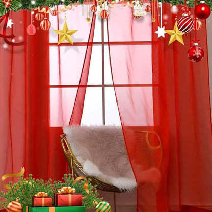 SpaceDresser Basic Rod Pocket Sheer Voile Window Curtain Panels Red 1 Pair 2 - Image 3