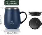 Ideus 16 oz Insulated Coffee Mug with Handle and Lid, Double Wall Stainless Steel Vacuum Thermal Coffee Mug, Travel Coffee Cup Thermal Cup for Home and Office, Navy Blue