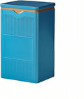 HAN SHENG Square Airtight Tea Tins - Blue, Food Storage Containers for Loose Tea, Coffee, Spices (5.9"x3.4"x2.8")