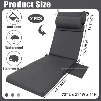 Wenqik 2 Pcs Outdoor Chaise Lounge Cushion - Image 3