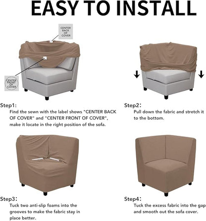 Easy-Going Stretch Soft Sectional Corner Sofa Couch Slipcover Camel | 1-Piece - Image 5