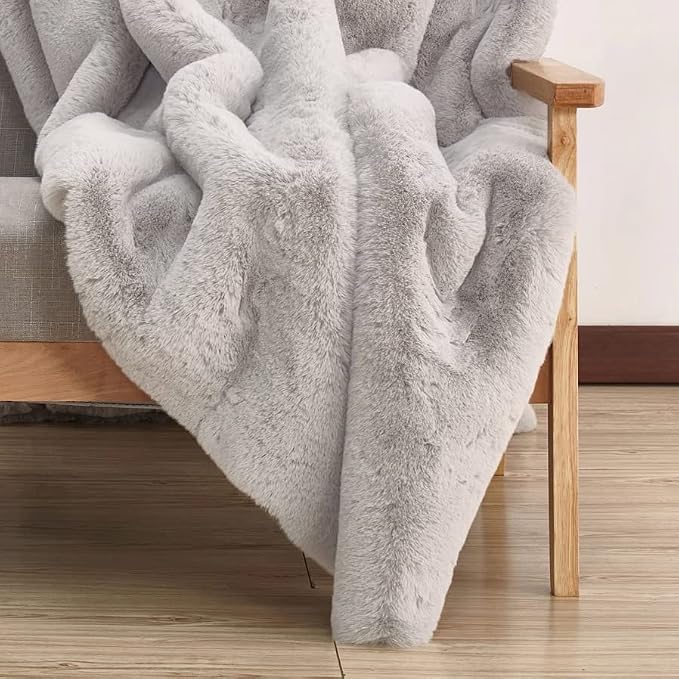 ORINOVA Grey Faux Rabbit Washable Furry Fur Area Rugs - Image 4