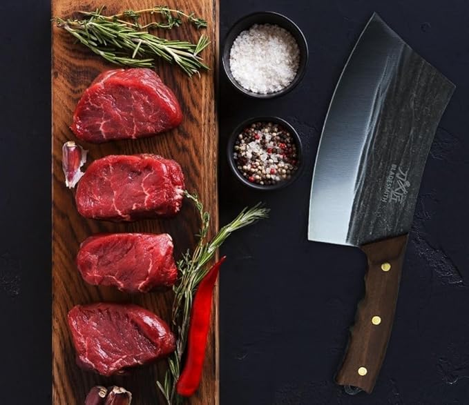 BLADESMITH 7" Chinese Chef Cleaver Knife – Forged High Carbon Steel, Professional Butcher Knife, Lightweight Design for Effortless Chopping, Full Tang with Pearwood Handle – 2024 Kitchen Gifts