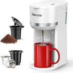 Mini Single Serve Coffee Maker for K Cup and Ground Coffee, Fast Brew One Cup Coffee Machine with Descaling Reminder and Water Window, 6 to 12 oz. Brew Sizes, White