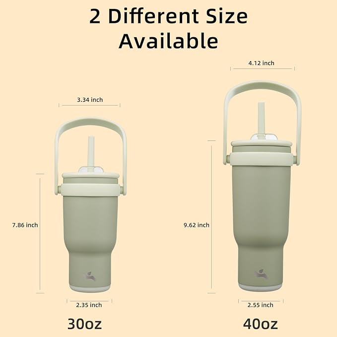 30 oz Tumbler with Side Handle, Insulated Water Bottle with Straw and 2 in 1 Lid, Stainless Steel Cup Travel Coffee Mug for Sports Office Gym,Camp Green