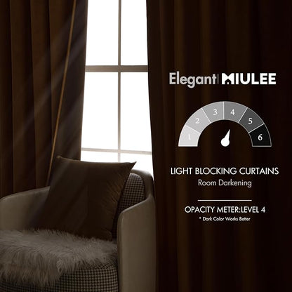 MIULEE Velvet Curtains 52x90 inches 2 Panels Brown Blackout Curtains | Luxury - Image 5