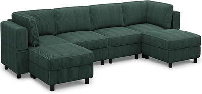 Belffin Modular Sectional Sofa U Shaped Sectional Sofa Couch 6 Seater Corduroy - Image 9