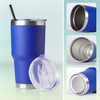 DOMICARE 30 oz Tumbler with Lid and Straw, Stainless Steel Tumblers Bulk, Insulated Vacuum Double Wall Travel Coffee Mug, Durable Powder Coated Tumbler Cup (Dark Blue, 1)