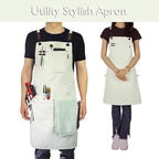 Kitchen Apron, Work Apron, Canvas, Multiple Pockets, Gardening, Painting, BBQ, Artist, Carpenter, Sizes M to XXL, White
