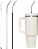 Metal Straw with Silicone Tip for 40oz Stanley Cup, 2 Pcs Stainless Steel Straws Replacement for Stanley 40 oz Adventure Quencher Travel Tumbler Cup, 1 Straw Brush (Cream Grey)