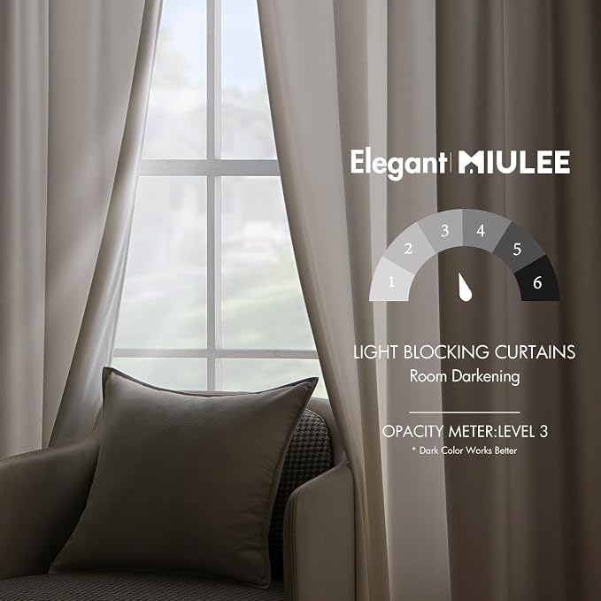 MIULEE Velvet Curtains 52x96 inches 2 Panels Ivory Room Darkening Curtains | - Image 5