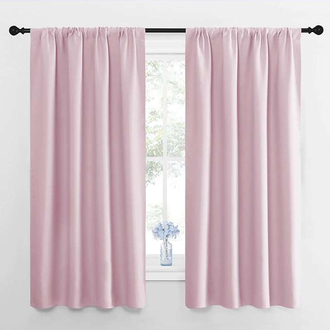 NICETOWN Kitchen Curtains, Short Blackout Drapes, Baby Pink, Thermal Insulated by NICETOWN