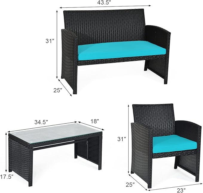 Tangkula 4 Pieces Patio Wicker Conversation Furniture Set, Patiojoy Sofa & - Image 5
