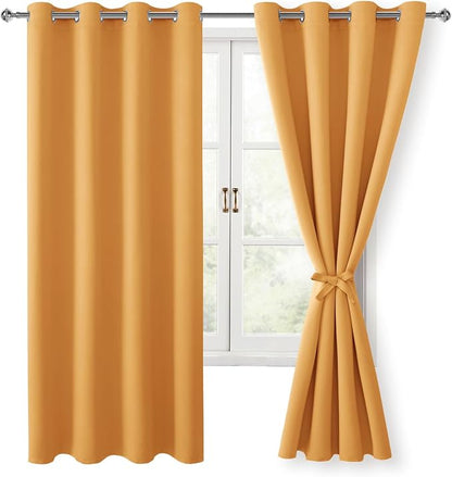 Blackout Curtains for Bedroom, 52 x 63 Inches Length Pumpkin Orange | Thermal by Hiasan