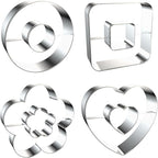 Large Size Donut Design Cookie Cutters Set of 4 pcs, Stainless Steel 4 Shapes Cream-filled Doughnut Fondant Cutter Molds Baking DIY (Round + Square + Heart + Flower)