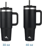 40 oz Tumbler with Handle and 2 Straws,2 in 1 Lid Insulated Water Bottle Stainless Steel Travel Coffee Mug,Black