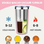 20 oz Tumbler with Lids and Straws, Stainless Steel Insulated Coffee Tumbler, Double Wall Vacuum Insulated Travel Mug Cup, Leakproof Thermal Coffee Cup for Hot and Cold Drinks (light pink)