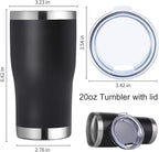 DOMICARE 20oz Tumbler with Lid Stainless Steel Tumblers Bulk, Double Wall Vacuum Insulated Coffee Travel Mug Powder Coated Tumbler, Black