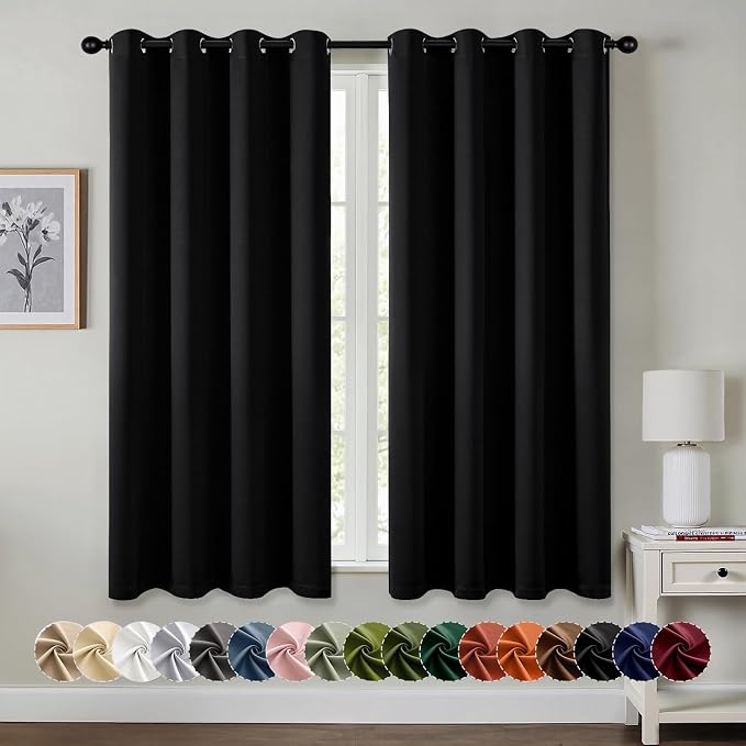 MIULEE Blackout Curtains for Bedroom 2 Panels 55 x 68 Inch Long Black | Thermal by MIULEE