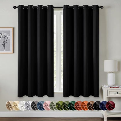 MIULEE Blackout Curtains for Bedroom 2 Panels 55 x 68 Inch Long Black | Thermal by MIULEE