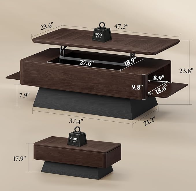 47.2" Mid-Century Modern Lift Top Coffee Table - Image 2