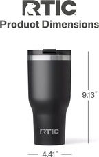 RTIC 40oz Essential Tumbler with Lid, Insulated, Stainless Steel, Metal, Double Wall Vacuum-Insulation, Ceramic Lined, Travel Cup for Iced Coffee, Tea, Hot and Cold Drink, Black