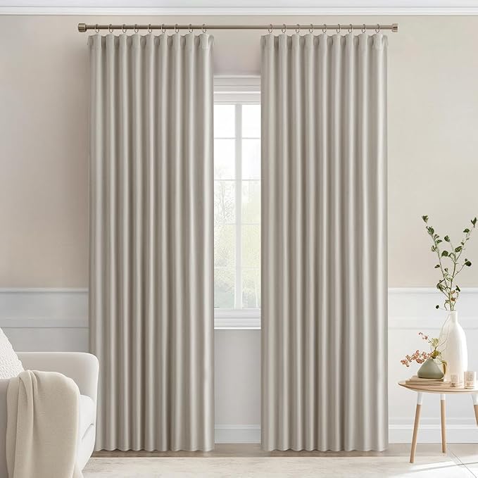 MIULEE Natural Back Tab Blackout Curtains 52x84 Inch Length 2 Panels Set | Rod - Image 9