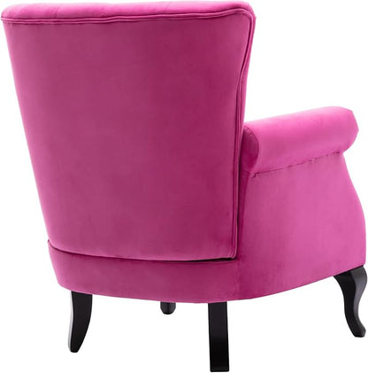 Set of 2 Mid-Century Modern Accent Chair, Velvet Armchair w/Tufted Back/Wood - Image 5