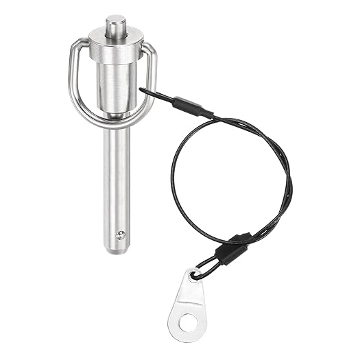 uxcell 1 Pcs Quick Release Pin, 5/16" x 1.57"(Dia. x L) Push-Button Ball Locking Pin 304 Stainless Steel Ring Handle Locking Pin with Wire for Audio Bimini Top Marine, Silver