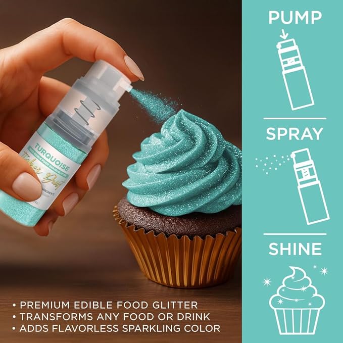 Bakell - Turquoise Tinker Dust (4g, 1x Mini Spray Pump) Edible Glitter for Food, Desserts, and Beverages!