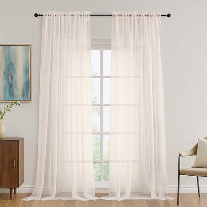Cream Bedroom Curtains 2 Panel Sets 96 Inch Length, 59 Inch Extra Wide Light by OVZME