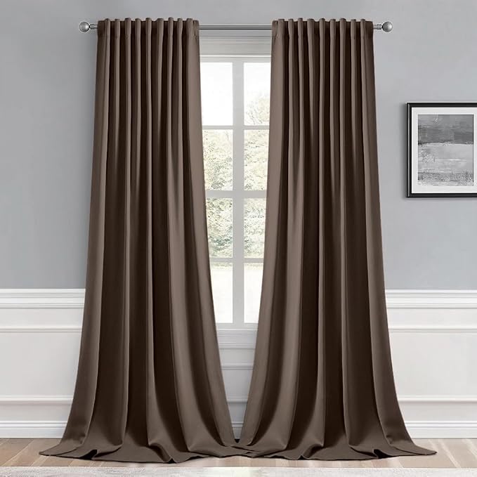 MIULEE Chocolate Brown Back Tab Blackout Curtains 52x108 Inch 2 Panels Set | by MIULEE