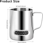 Milk Frothing Pitcher 20 oz, 2Pcs Milk Frother Cup with Thermometer Stainless Steel Milk Steamer Frother Temp Control Milk Jug Latte Milk Frother Thermometer Coffee Shop Accessories