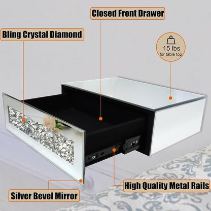 Mirrored Floating Bedside Nightstand - Image 5