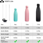 Insulated Water Bottle, 2 Pack-12oz Stainless Steel Water Bottles with straw lid, Metal Sports Water Bottles for Boys,Girls, Double Wall Vacuum BPA-Free Flask for School,Sports & Travel-Black