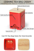 Ceramic Tea Bag Storage Organizer Caddy Holder with Lid (Red)