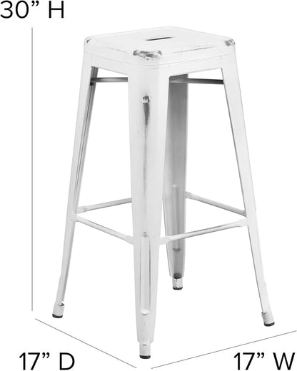 Flash Furniture Kai Commercial Grade 30" High Backless Distressed White Metal - Image 3