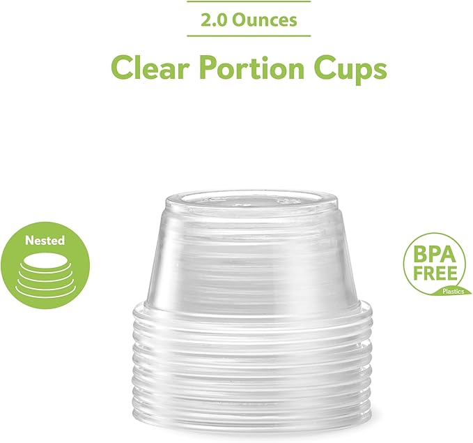[2 oz - 200 Cups Clear] Diposable Plastic Portion Cups No Lids, Small Mini Containers For Portion Controll, Jello Shots, Meal Prep, Sauce Cups, Condiments, Medicine,