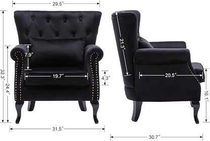 Mid Century Modern Accent Chair Upholstered Armchair Comfy Velvet Fabric Single - Image 2