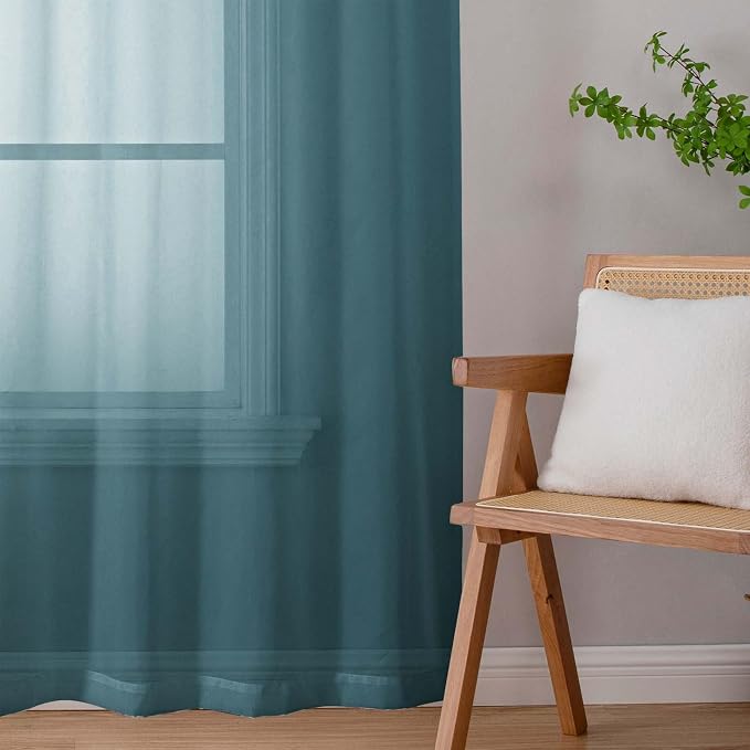 Dusty Blue Sheer Curtains for Bedroom Living Room 45 Inch Length 2 Panels - Image 9