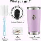 20 oz Coffee Tumbler - Insulated Stainless Steel Travel Mug for Hot/Cold, Spill Proof with BPA-Free Detachable Lid, Coffee Cup Fits Most Car holder, Includes Chic Stickers, Light Purple