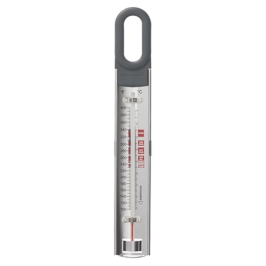 KitchenAid Curved Stainless Steel Paddle Style Candy and Deep Fry Thermometer with Pan Clip, TEMPERATURE RANGE 100F to 400F