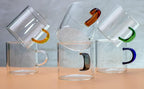 Bacimi® Clear Espresso Cups with Colorful Handles - Set of 6 / 4oz / 120ML - Borosilicate Glass Mugs for Cappuccino, Tea, Latte, & Hot Beverage - Mini Drinking Cups - Microwave Safe